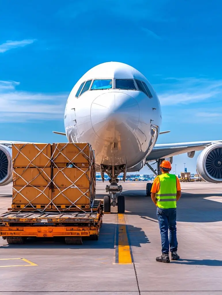 Air cargo handling operations at an airport logistics facility - Express Freight International customs clearance services