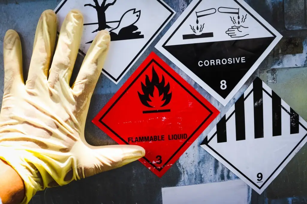 Chemical hazard warning symbol on a shipping container - Express Freight International dangerous goods consulting