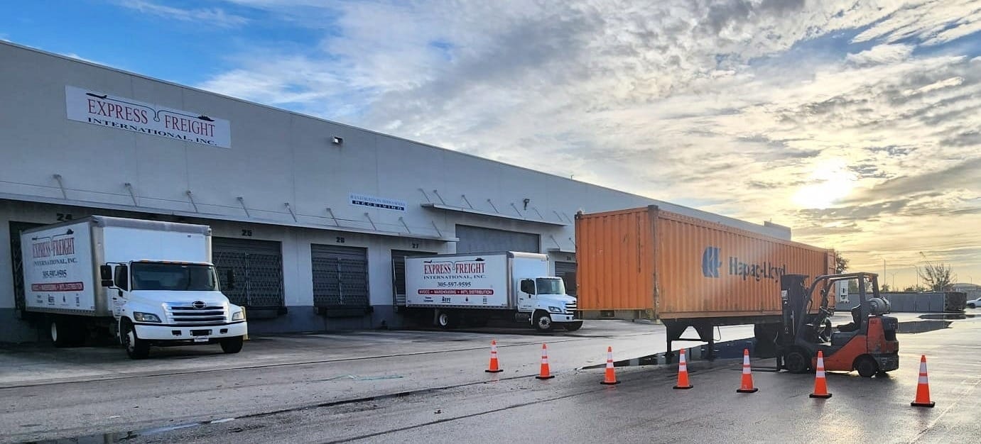 EFI trucks and containers at the Medley dock line at the end of the day