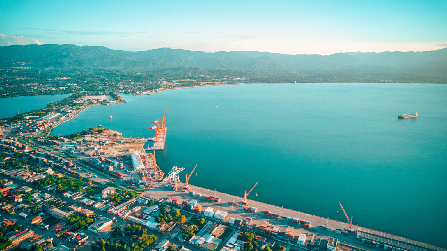 Aerial view of the harbor shore at Puerto Cortés, Honduras