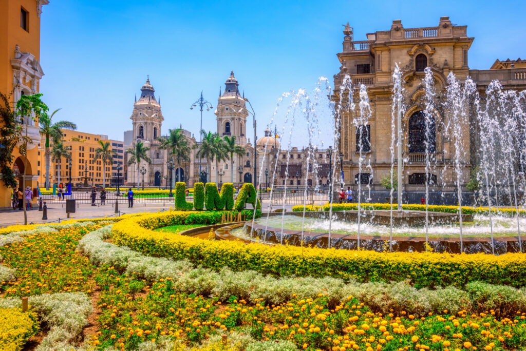 Plaza de Armas and the Lima Cathedral in the historic center of Lima